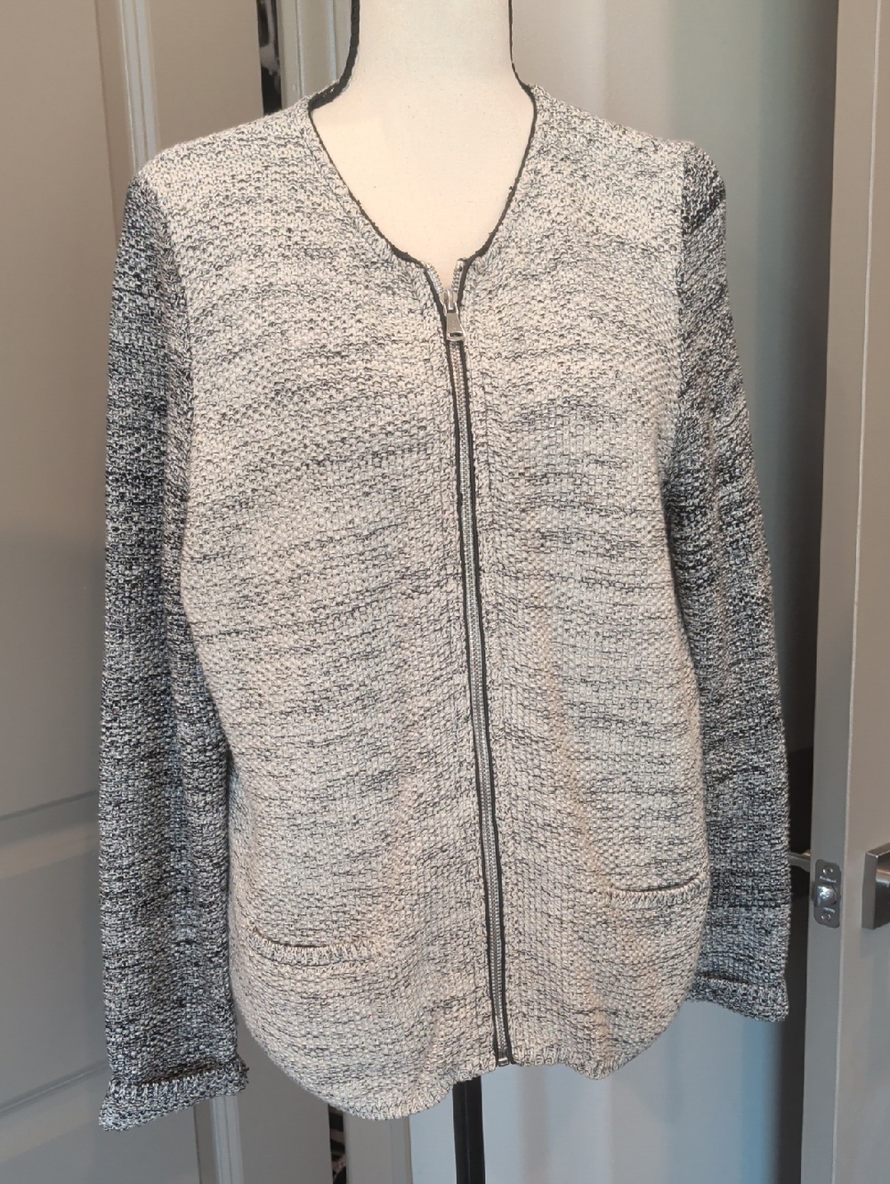 Talbots Marled Gray Zip-Front Knit Cardigan